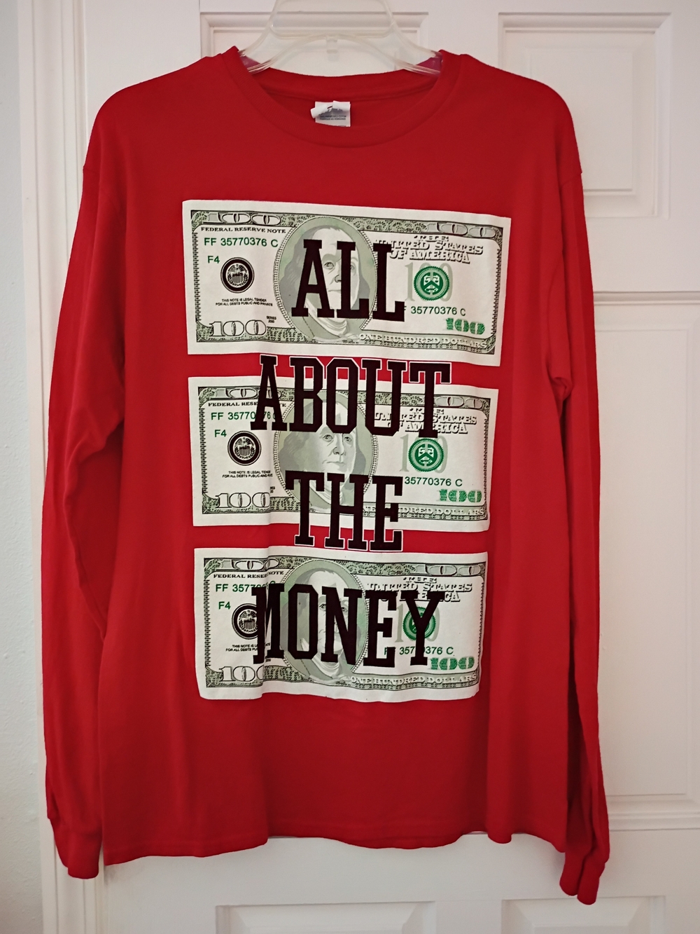 Delta Red Long-Sleeve Graphic Money Print Shirt
